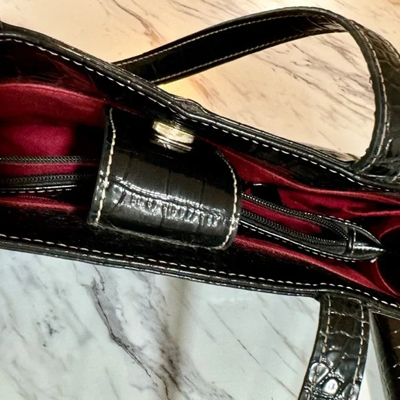 Liz Claiborne black faux alligator purse/bag and wallet - Picture 8 of 16